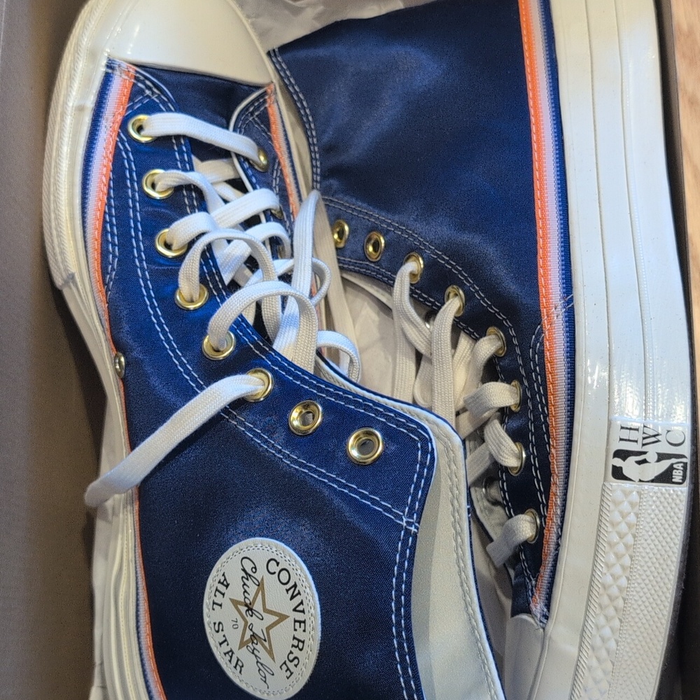 Converse Navy and White High-Tops with Gold Accents